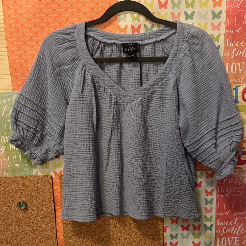 ⭐️Oak & Trellis Blue V-Neck Women's Top Size Large⭐️3/$25